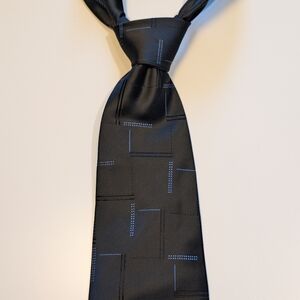 Renzo Silk Tie Black Blue Geometric Box Abstract Hand Made 4" Wide Vintage EUC